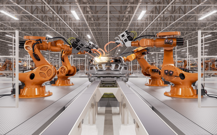 Robots building a new car